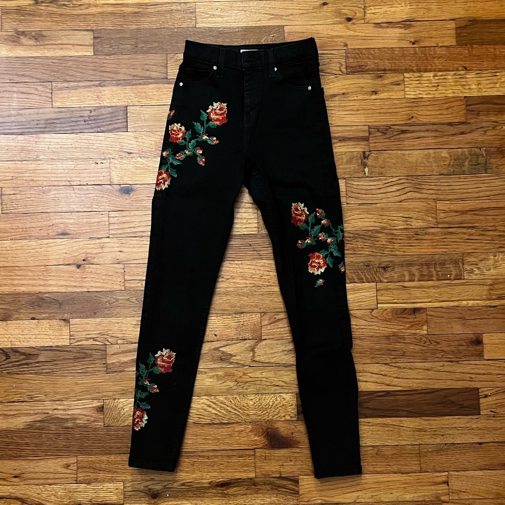 Topshop embroidered black skinny jeans